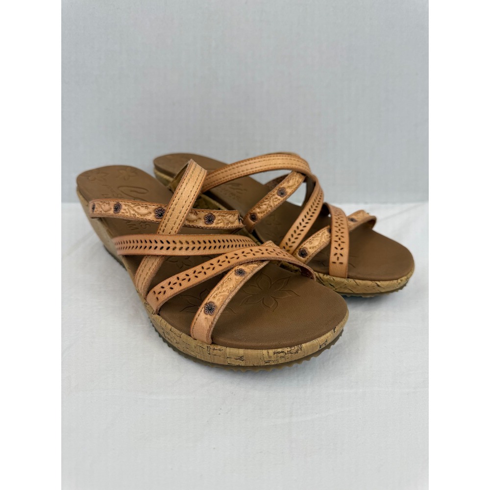 Skechers Cali Luxe Foam Tan Multi Strap‎ Wedge Sandals 119255 Womens 11